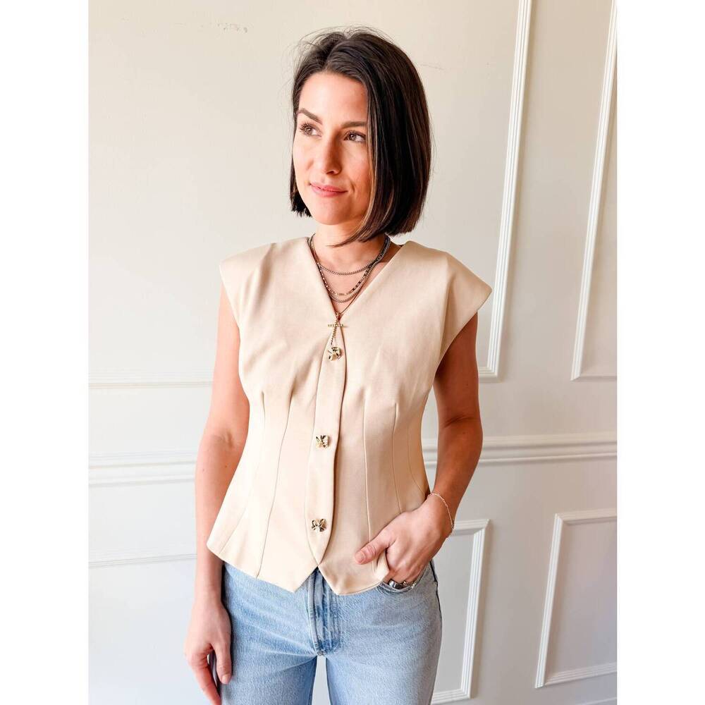 NEW STRUT & BOLT sloane tailored vest top in sand